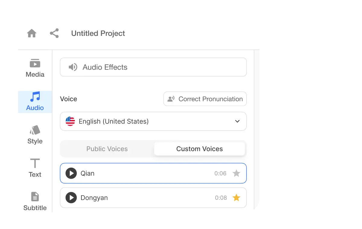 Visla's voiceover video maker interface showing AI-generated voice selection, making videos more engaging and easier to understand.